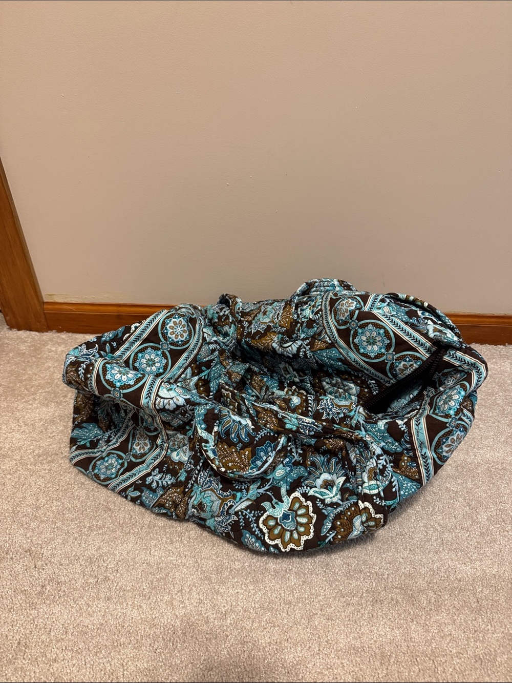 Vera Bradley Quilted Floral Paisley Duffle Bag in Teal and Brown